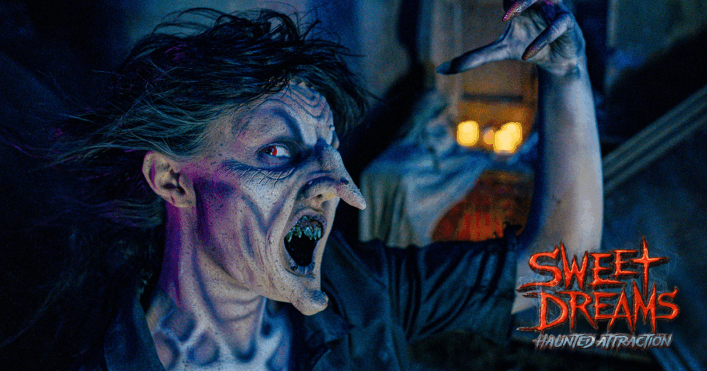 Sweet Dreams Haunted Attraction logo with witch