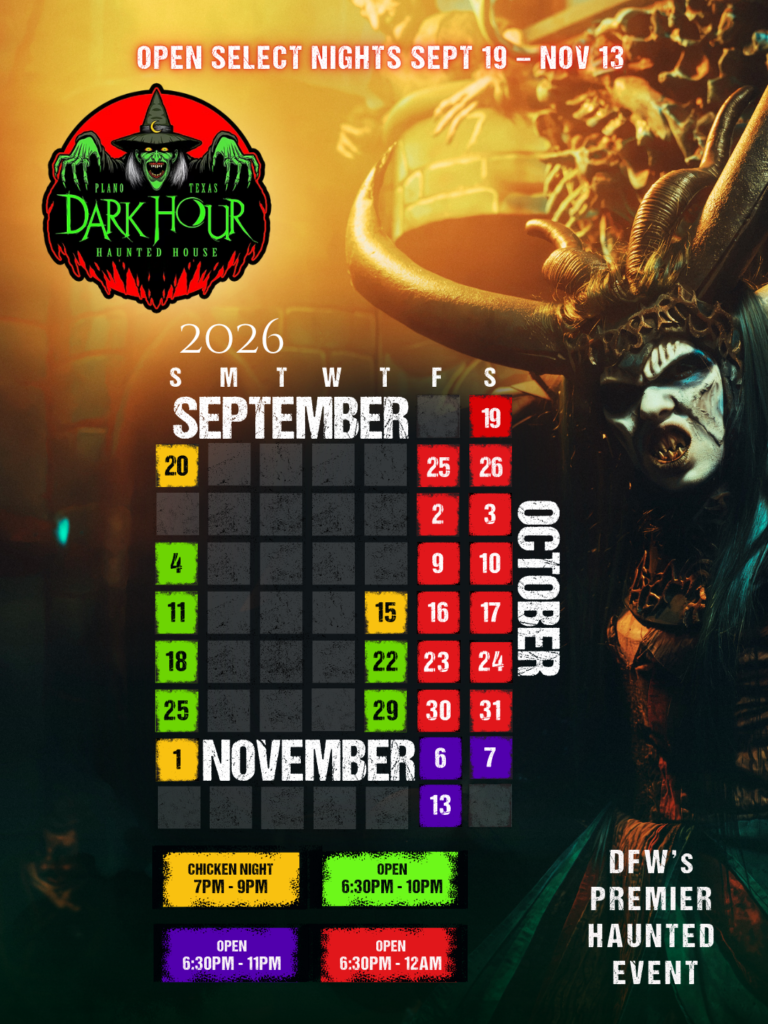 Dark Hour Haunted House Calendar with Times 2026